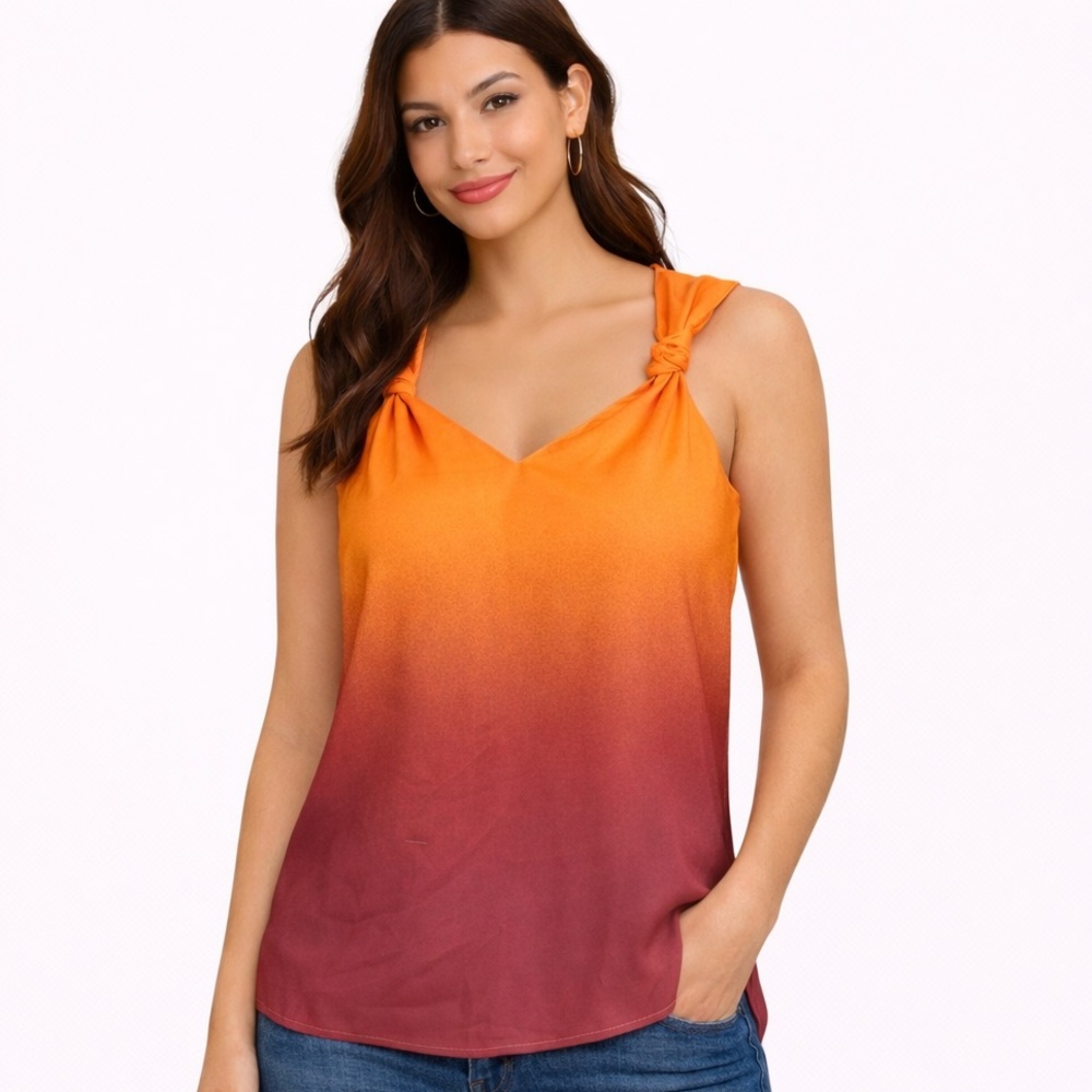 Women's New York & Co Tank Top Size L Orange Red Ombre Sleeveless - Picture 1 of 8